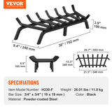 VEVOR Fireplace Log Grate, 762mm Heavy Duty Fireplace Grate with 6 Support Legs, 19.05mm Solid Powder-coated Steel Bars, Log Firewood Burning Rack Holder for Indoor and Outdoor Fireplace - Close-Up Angle