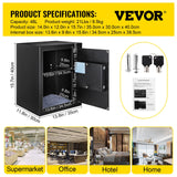 VEVOR Safe Box, 1.7 CU.FT Fingerprint Safe Box for Money with 2 Keys & Digital Keypad, Q235 Steel Safe Box for Storing Cash, Jewelry, Pistols, Documents, Watches in Home & Office & Hotel - Close-Up Angle