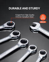 VEVOR Combination Wrench Set 8-Piece Metric 8 mm to 19 mm with Organizer Rack - Top-Down View