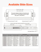 VEVOR 1 Pair 16-60 in Soft-Close Drawer Slides Ball Bearing Full Extension - Rear View