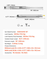 VEVOR 1 Pair 16-60 in Soft-Close Drawer Slides Ball Bearing Full Extension - Close-Up Angle