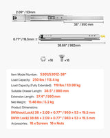VEVOR 1 Pair 16-60 in Soft-Close Drawer Slides Ball Bearing Full Extension - Close-Up Angle