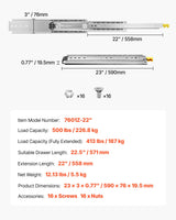 VEVOR 1 Pair 18-60 in Soft-Close Drawer Slides Ball Bearing Full Extension - Close-Up Angle