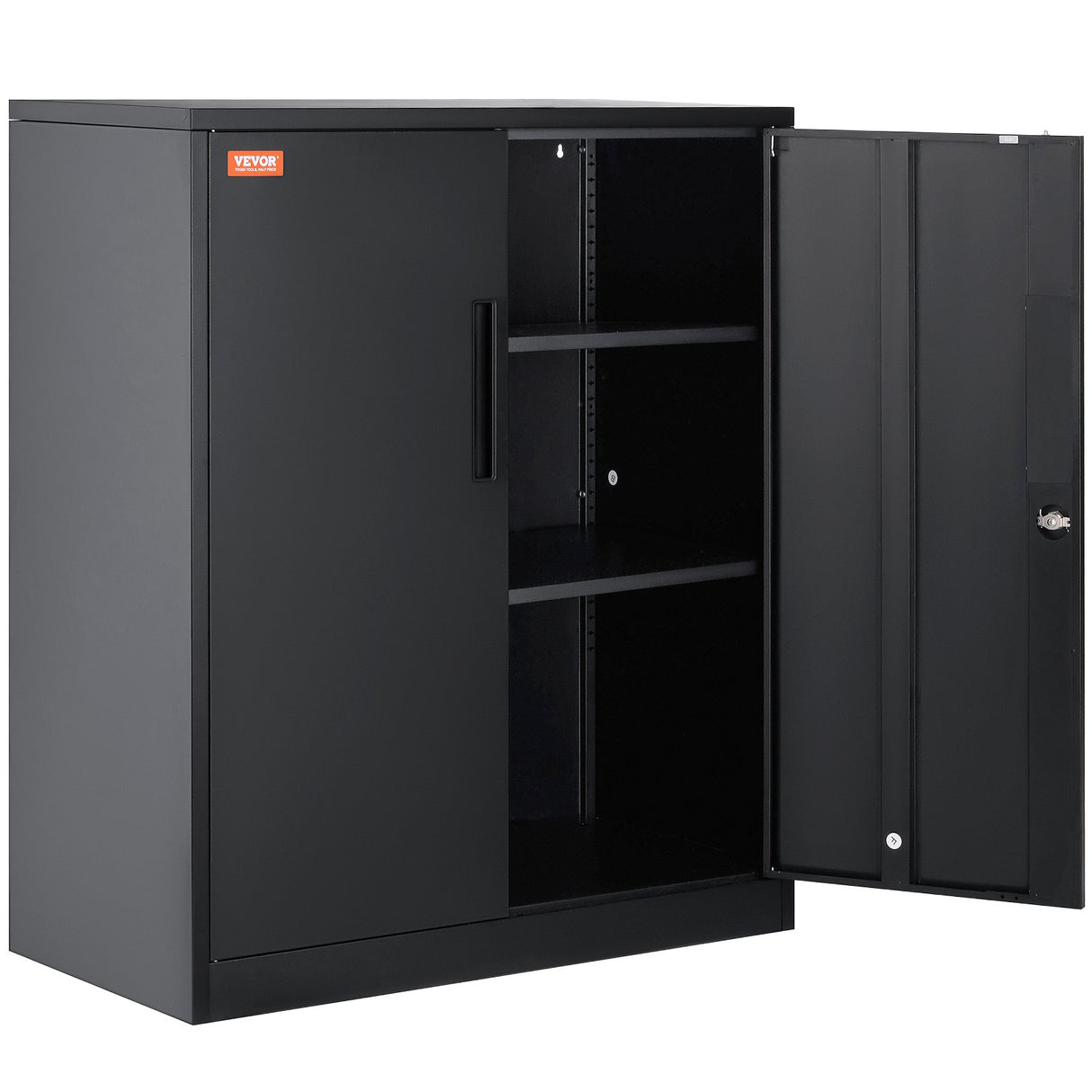 VEVOR Metal Storage Cabinet w/ 3 Keys 2 Adjustable Shelves & Magnetic Door Black