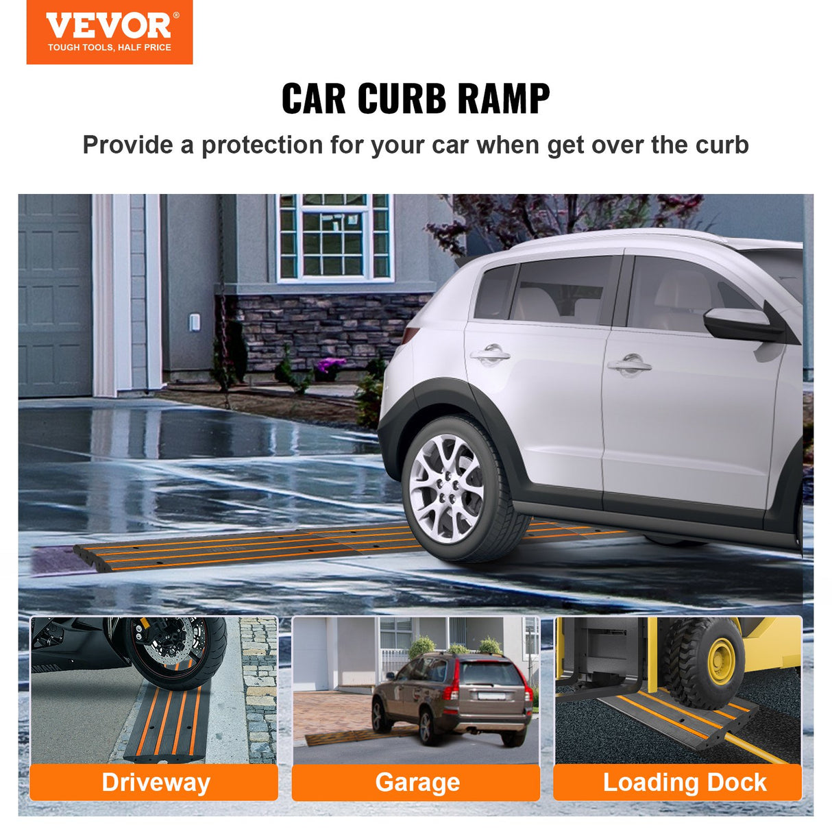 VEVOR Curb Ramp, 6.5 cm Rise Rubber Driveway Ramps, Heavy Duty 15 tons Weight Capacity Threshold Ramp, Curbside Bridge Ramps for Loading Dock Garage