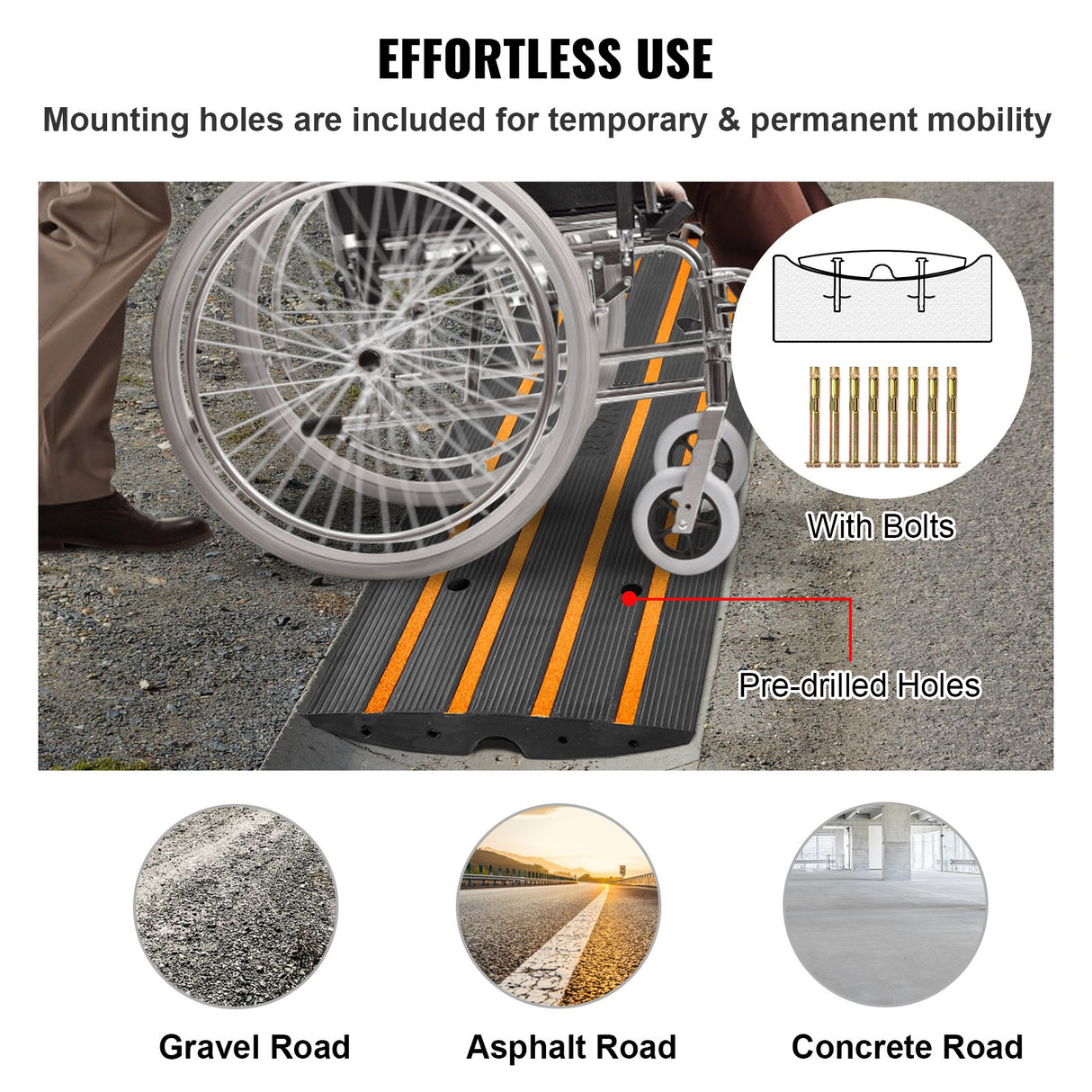 VEVOR Curb Ramp, 2 Pack, 6.5 cm Rise, Rubber Driveway Ramps, Heavy Duty 15 tons Weight Capacity Thre