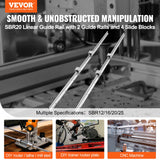 VEVOR Linear Guide Rail Set, SBR20 1500mm, 2 PCS 59 in/1500 mm SBR20 Guide Rails and 4 PCS SBR20UU Slide Blocks, Linear Rails and Bearings Kit for