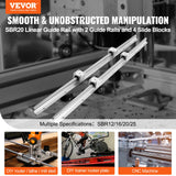 VEVOR Linear Guide Rail Set, SBR20 2200mm, 2 PCS 86.6 in/2200 mm SBR20 Guide Rails and 4 PCS SBR20UU Slide Blocks, Linear Rails and Bearings Kit for Automated Machines DIY Project CNC Router Machines - Front View