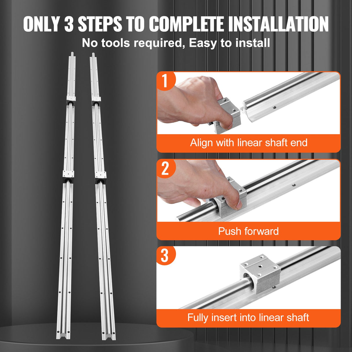 VEVOR Linear Guide Rail Set, SBR20 2200mm, 2 PCS 86.6 in/2200 mm SBR20 Guide Rails and 4 PCS SBR20UU Slide Blocks, Linear Rails and Bearings Kit for