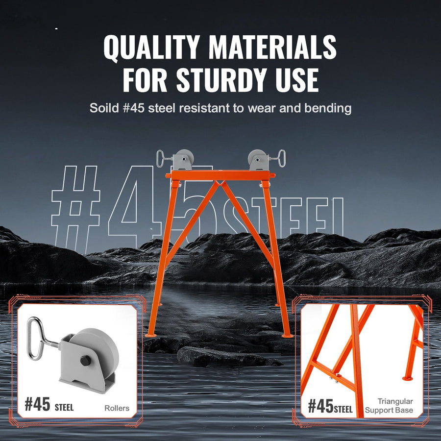 Pipe Stand with Roller Head 2500 LBS Load for 2-36 inches Pipes 45# Steel
