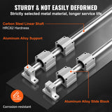 VEVOR Linear Guide Rail Set, SFC20 1200mm, 2 PCS 47.2 in/1200 mm SFC20 Guide Rails 4 PCS SC20 Slide Blocks 4 PCS Rail Supports, Linear Rails and Bearings Kit for Automated Machines CNC DIY Project - Front View