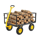 1400 Lbs Steel Garden Cart, Heavy Duty Pullable Garden Wagon Yard Cart, 2 in 1 Outdoor Metal Utility Wagon Yard Trailer with 13" All Terrain Tires, Mesh Removable Sides and 180°Rotating Handle