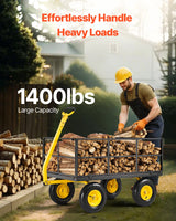 VEVOR 1400 Lbs Steel Garden Cart, Heavy Duty Pullable Garden Wagon Yard Cart, 2 in 1 Outdoor Metal Utility Wagon Yard Trailer with 13