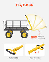 VEVOR 1400 Lbs Steel Garden Cart, Heavy Duty Pullable Garden Wagon Yard Cart, 2 in 1 Outdoor Metal Utility Wagon Yard Trailer with 13