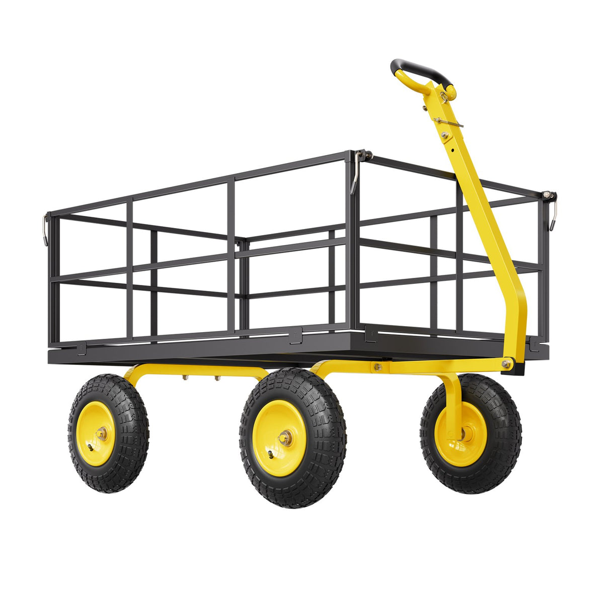 1400 Lbs Steel Garden Cart, Heavy Duty Pullable Garden Wagon Yard Cart, 2 in 1 Outdoor Metal Utility Wagon Yard Trailer with 13" All Terrain Tires, Mesh Removable Sides and 180°Rotating Handle