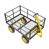 VEVOR 1400 Lbs Steel Garden Cart, Heavy Duty Pullable Garden Wagon Yard Cart, 2 in 1 Outdoor Metal Utility Wagon Yard Trailer with 13