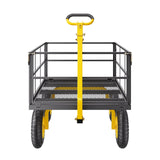 1400 Lbs Steel Garden Cart, Heavy Duty Pullable Garden Wagon Yard Cart, 2 in 1 Outdoor Metal Utility Wagon Yard Trailer with 13" All Terrain Tires, Mesh Removable Sides and 180°Rotating Handle
