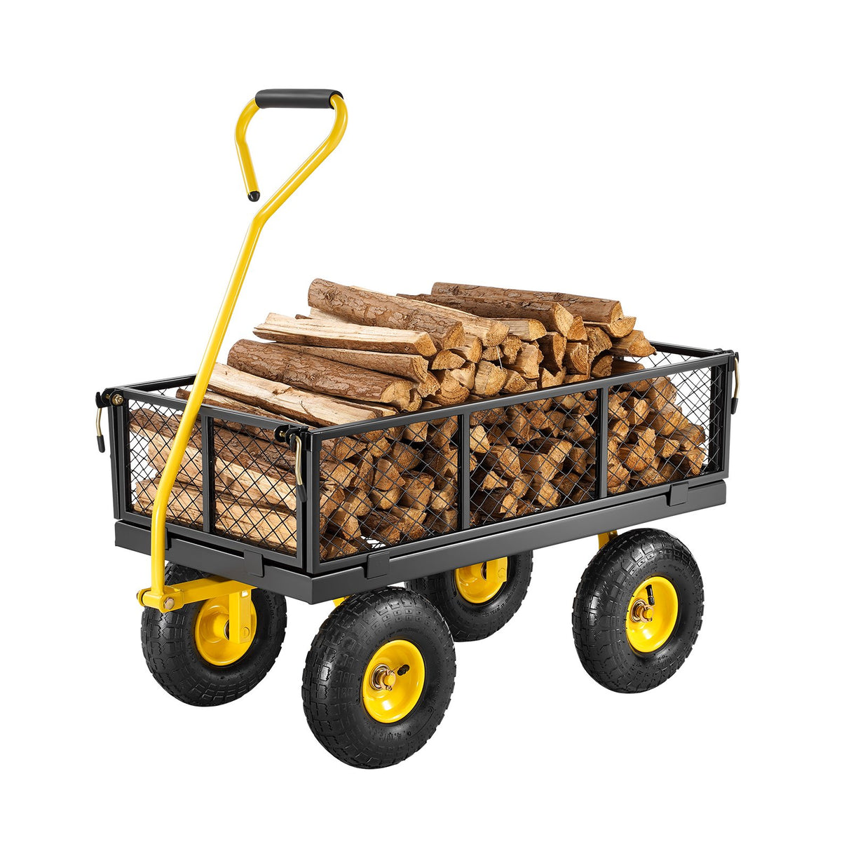 VEVOR 500 Lbs Steel Garden Cart, Heavy Duty Garden Wagon Cart Pullable on Wheels, Metal Yard Utility Wagon Carts with 10" All Terrain Tires, Mesh Removable Sides and 180°Rotating Handle