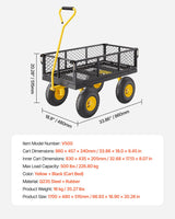 VEVOR 500 Lbs Steel Garden Cart, Heavy Duty Garden Wagon Cart Pullable on Wheels, Metal Yard Utility Wagon Carts with 10