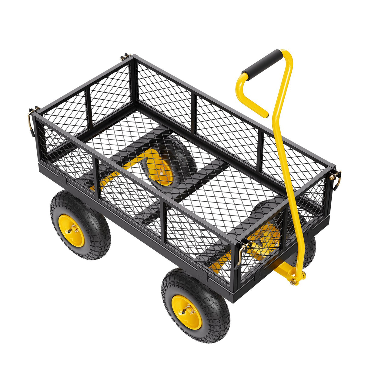 VEVOR 500 Lbs Steel Garden Cart, Heavy Duty Garden Wagon Cart Pullable on Wheels, Metal Yard Utility Wagon Carts with 10" All Terrain Tires, Mesh Removable Sides and 180°Rotating Handle