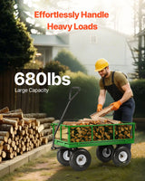 680 Lbs Steel Garden Cart on Wheels, Heavy Duty Garden Wagon Cart Pullable, Metal Outdoor Utility Yard Wagon Carts with 10