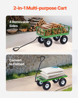 680 Lbs Steel Garden Cart on Wheels, Heavy Duty Garden Wagon Cart Pullable, Metal Outdoor Utility Yard Wagon Carts with 10" Tires, Mesh Removable Sides and 180°Rotating Handle