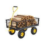 900 Lbs Heavy Duty Steel Garden Cart, Garden Wagon Cart on Wheels, Outdoor Metal Yard Utility Wagon Carts with 10" Tires and Mesh Removable Sides(Convert to Flatbed) and 180°Rotating Handle