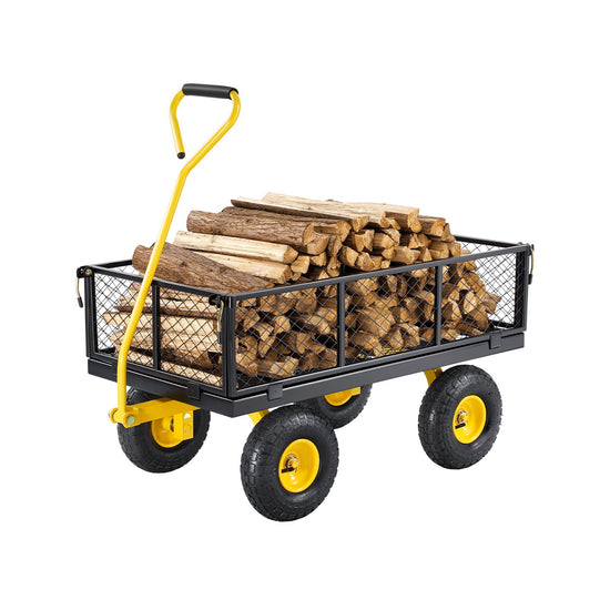 VEVOR 900 Lbs Heavy Duty Steel Garden Cart, Garden Wagon Cart on Wheels, Outdoor Metal Yard Utility Wagon Carts with 10" Tires and Mesh Removable Sides(Convert to Flatbed) and 180°Rotating Handle
