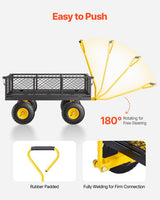900 Lbs Heavy Duty Steel Garden Cart, Garden Wagon Cart on Wheels, Outdoor Metal Yard Utility Wagon Carts with 10" Tires and Mesh Removable Sides(Convert to Flatbed) and 180°Rotating Handle