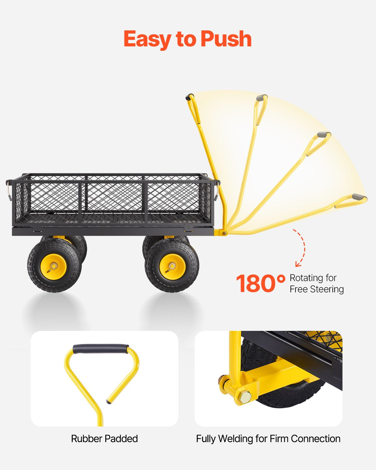 VEVOR 900 Lbs Heavy Duty Steel Garden Cart, Garden Wagon Cart on Wheels, Outdoor Metal Yard Utility Wagon Carts with 10" Tires and Mesh Removable Sides(Convert to Flatbed) and 180°Rotating Handle