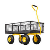900 Lbs Heavy Duty Steel Garden Cart, Garden Wagon Cart on Wheels, Outdoor Metal Yard Utility Wagon Carts with 10" Tires and Mesh Removable Sides(Convert to Flatbed) and 180°Rotating Handle