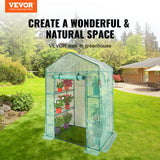 VEVOR Walk-in Green House, 4.6 x 2.4 x  6.7 ft  Greenhouse with Shelves, Set Up in Minutes, High Strength PE Cover with Doors & Windows and Steel Frame, Suitable for Planting and Storage, Green - Front View