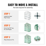 Walk-in Green House, 4.6 x 2.4 x 6.7 ft Greenhouse with Shelves, Set Up in Minutes, High Strength PE Cover with Doors & Windows and Steel Frame, Suitable for Planting and Storage, Green