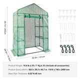 VEVOR Walk-in Green House, 4.6 x 2.4 x  6.7 ft  Greenhouse with Shelves, Set Up in Minutes, High Strength PE Cover with Doors & Windows and Steel Frame, Suitable for Planting and Storage, Green - Close-Up Angle