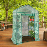 Walk-in Green House, 4.6 x 2.4 x 6.7 ft Greenhouse with Shelves, Set Up in Minutes, High Strength PE Cover with Doors & Windows and Steel Frame, Suitable for Planting and Storage, Green