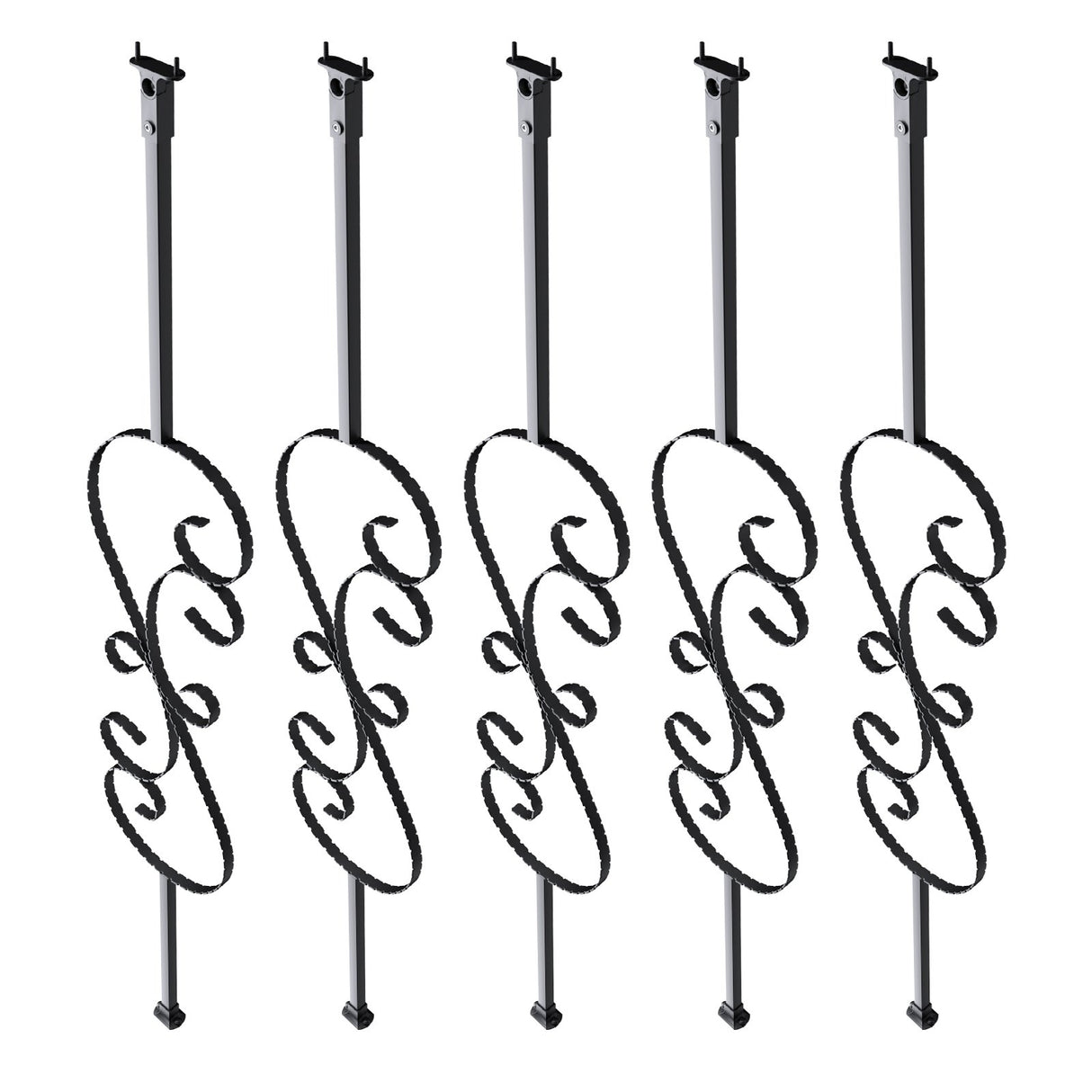 VEVOR Staircase Metal Balusters, 44'' x 1/2" Galvanized Steel Decorative Banister Spindles, 5 Pack S Shape Deck Baluster, Hollow Satin Black Spiral Stair Railing with Shoes & Screws