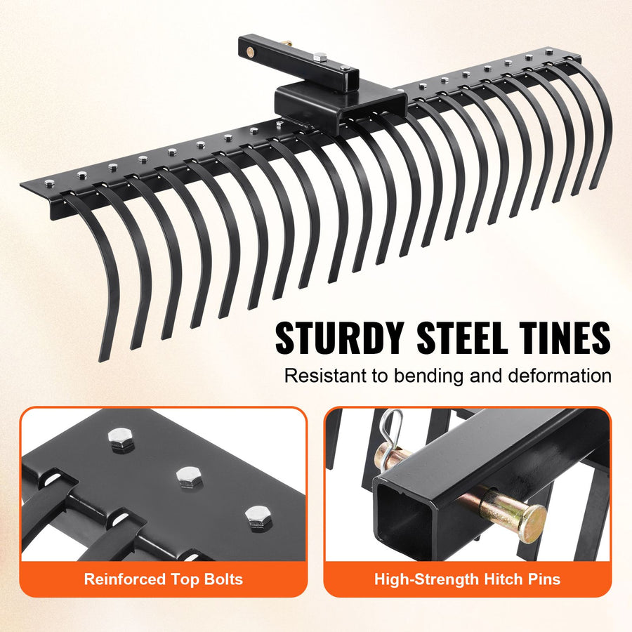 Tow Behind Landscape Rake, 1.5m Tow Dethatcher with 21 Steel Coil Tines, Lawn Dethatcher Rake Attaches to 1.2m or 15m Toolbars and 3-point Suspension Systems, for Leaves, Pine Needles, and Grass