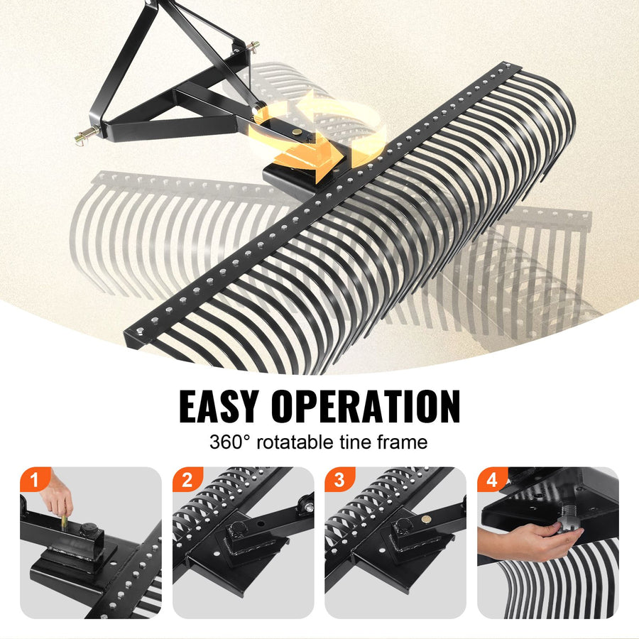 Tow Behind Dethatcher, 1.8m Tow Dethatcher with 36 Steel Tines, 3-Point Lawn Dethatcher Rake with Attachments for Tractor, Landscape Rake for Garden, Farm, Grass