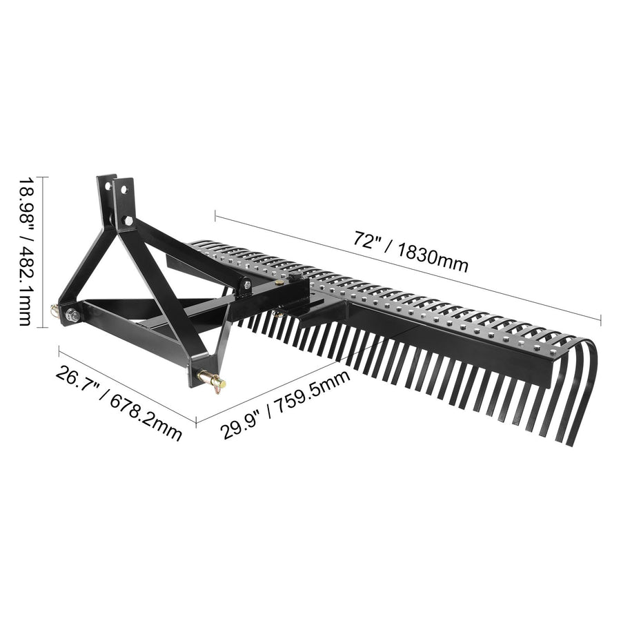 Tow Behind Dethatcher, 1.8m Tow Dethatcher with 36 Steel Tines, 3-Point Lawn Dethatcher Rake with Attachments for Tractor, Landscape Rake for Garden, Farm, Grass