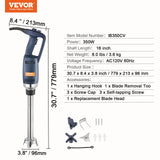 VEVOR Commercial Immersion Blender 350W Heavy Duty Hand Mixer for Soup Sauces - Close-Up Angle