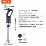 VEVOR Commercial Immersion Blender 500W Heavy Duty Hand Mixer for Soup Sauces - Close-Up Angle