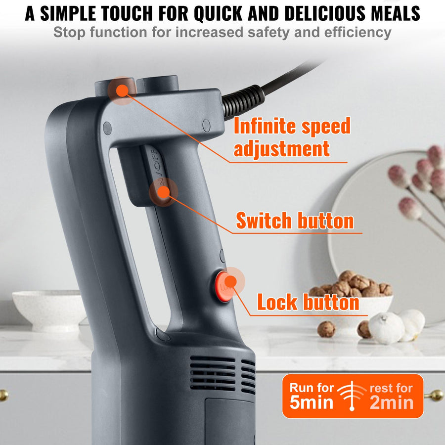 Professional Stick Blender, 500W Powerful Handheld Mixer, Adjustable Speed with Stainless Steel Blade, Versatile Hand Mixer for Soups, Smoothies, Purees, and Baby Food