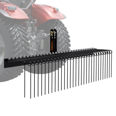 VEVOR Tow Behind Landscape Rake, 1.8m Tow Dethatcher with 32 Steel Tines, Lawn Dethatcher Rake Attaches to Category 1, 3 Point Hitch for Tractor, for