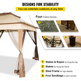 VEVOR Outdoor Canopy Gazebo Tent, Portable Canopy Shelter with 11\'x11\' Large Shade Space for Party, Backyard, Patio Lawn and Garden, 4 Sandbags, Carrying Bag and Netting Included, Brown - Top-Down View