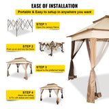 VEVOR Outdoor Canopy Gazebo Tent, Portable Canopy Shelter with 11\'x11\' Large Shade Space for Party, Backyard, Patio Lawn and Garden, 4 Sandbags, Carrying Bag and Netting Included, Brown