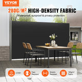 VEVOR Retractable Side Awning, 160X300cm Aluminum Outdoor Privacy Screen, 280g Polyester Water-proof Retractable Patio Screen, UV 30+ Room Divider Wind Screen for Patio, Backyard, Balcony, Black - Front View