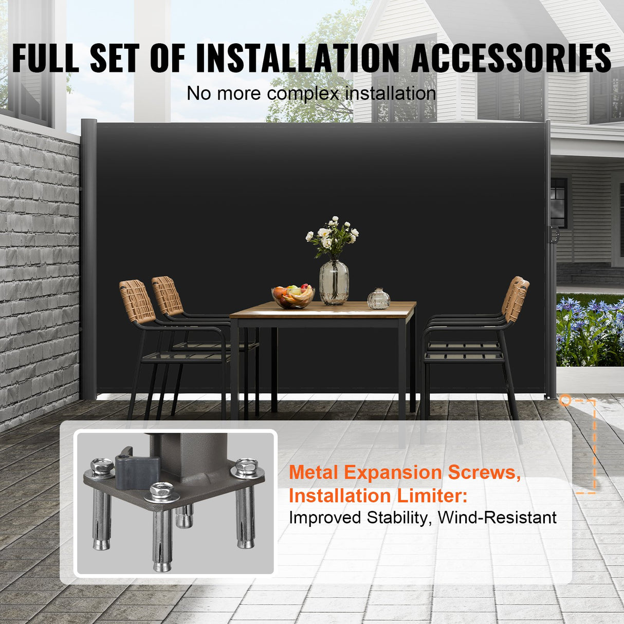 VEVOR Retractable Side Awning, 160X300cm Aluminum Outdoor Privacy Screen, 280g Polyester Water-proof Retractable Patio Screen, UV 30+ Room Divider Wind Screen for Patio, Backyard, Balcony, Black