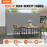 VEVOR Retractable Side Awning, 160X300m Aluminum Outdoor Privacy Screen, 280g Polyester Water-proof Retractable Patio Screen, UV 30+ Room Divider Wind Screen for Patio, Backyard, Balcony, Gray - Front View