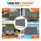 VEVOR Retractable Side Awning, 160X300m Aluminum Outdoor Privacy Screen, 280g Polyester Water-proof Retractable Patio Screen, UV 30+ Room Divider Wind Screen for Patio, Backyard, Balcony, Gray - Rear View
