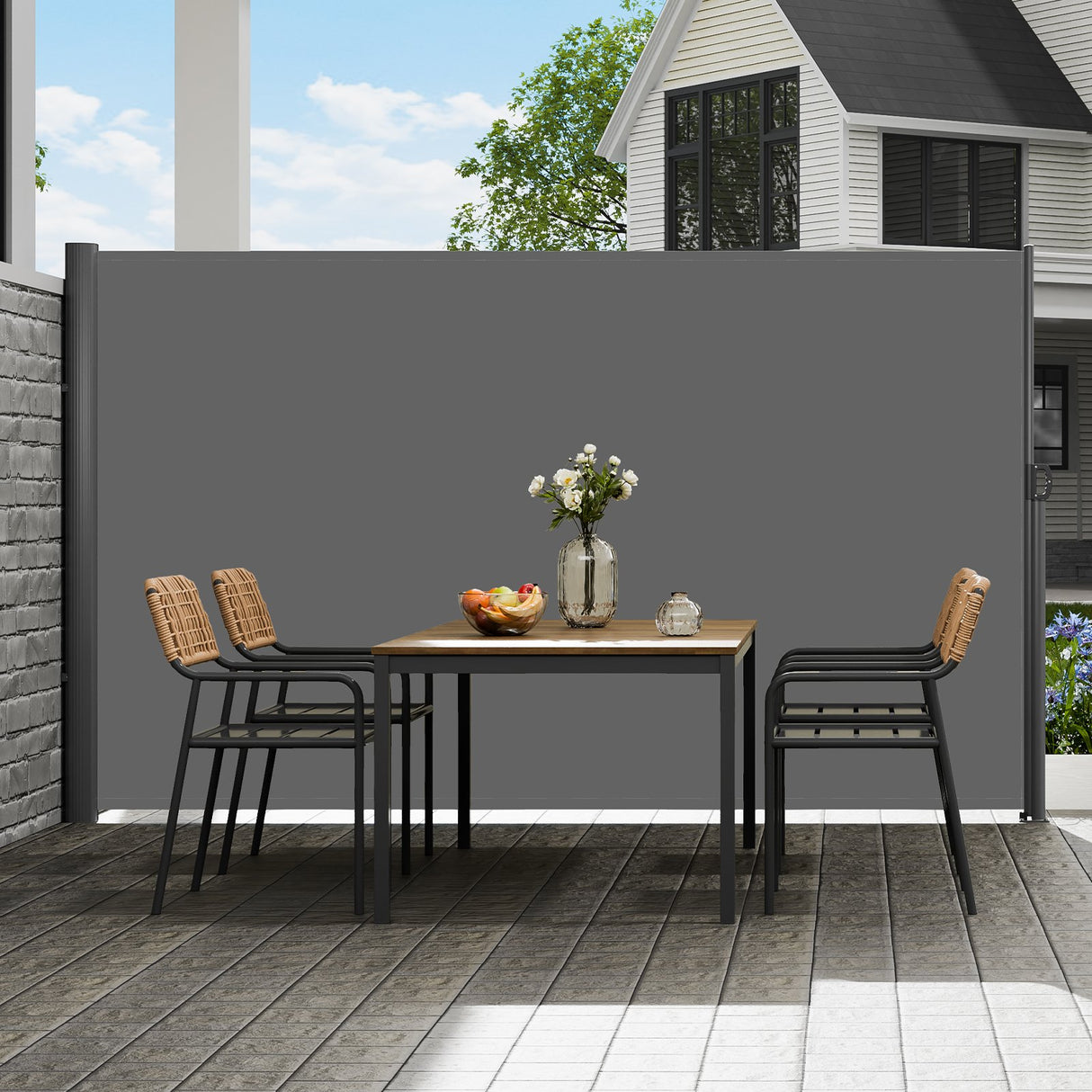 VEVOR Retractable Side Awning, 160X300m Aluminum Outdoor Privacy Screen, 280g Polyester Water-proof Retractable Patio Screen, UV 30+ Room Divider Wind Screen for Patio, Backyard, Balcony, Gray